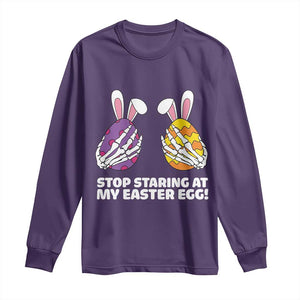 Stop Staring at My Easter Eggs Long Sleeve Shirt Funny Skeleton Bunny Easter TS14 Purple Print Your Wear