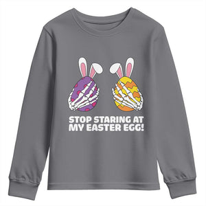 Stop Staring at My Easter Eggs Youth Sweatshirt Funny Skeleton Bunny Easter TS14 Charcoal Print Your Wear
