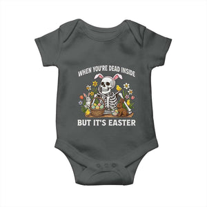 Funny Easter Skeleton Baby Onesie When You're Dead Inside But It's Easter TS14 Dark Heather Print Your Wear