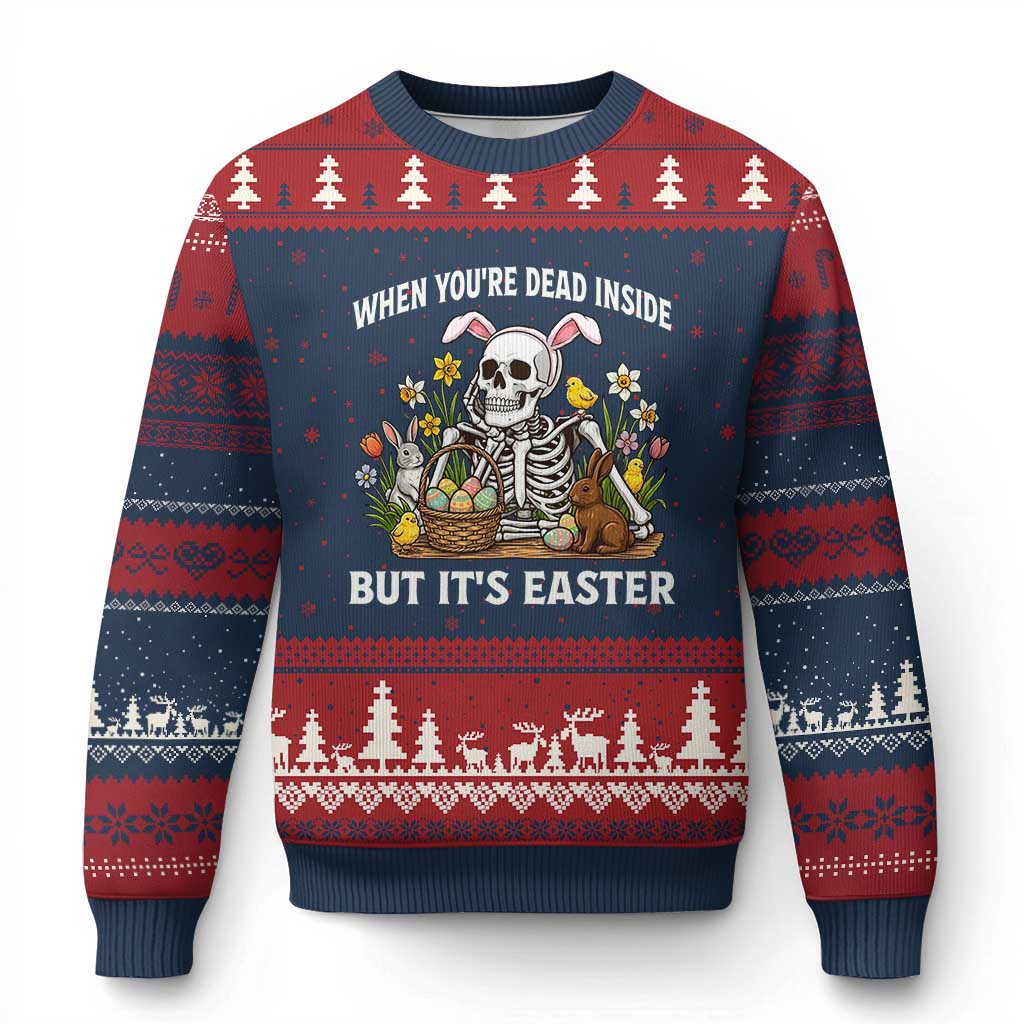 Funny Easter Skeleton Ugly Christmas Sweater When You're Dead Inside But It's Easter TS14 Navy Red Print Your Wear