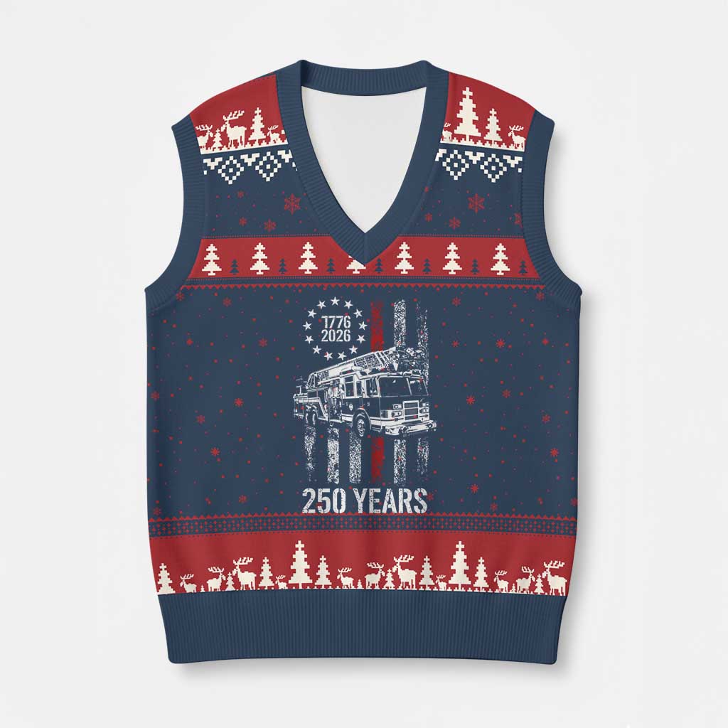 Fireman 250 Years of America V-Neck Knit Sweater Vest Fireman American Flag Thin Red Line Firefighter TS14 Navy Red Print Your Wear