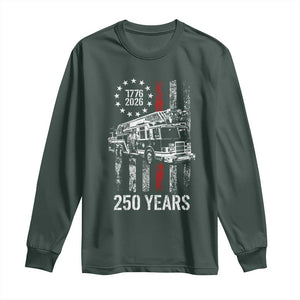 Fireman 250 Years of America Long Sleeve Shirt Fireman American Flag Thin Red Line Firefighter TS14 Dark Forest Green Print Your Wear