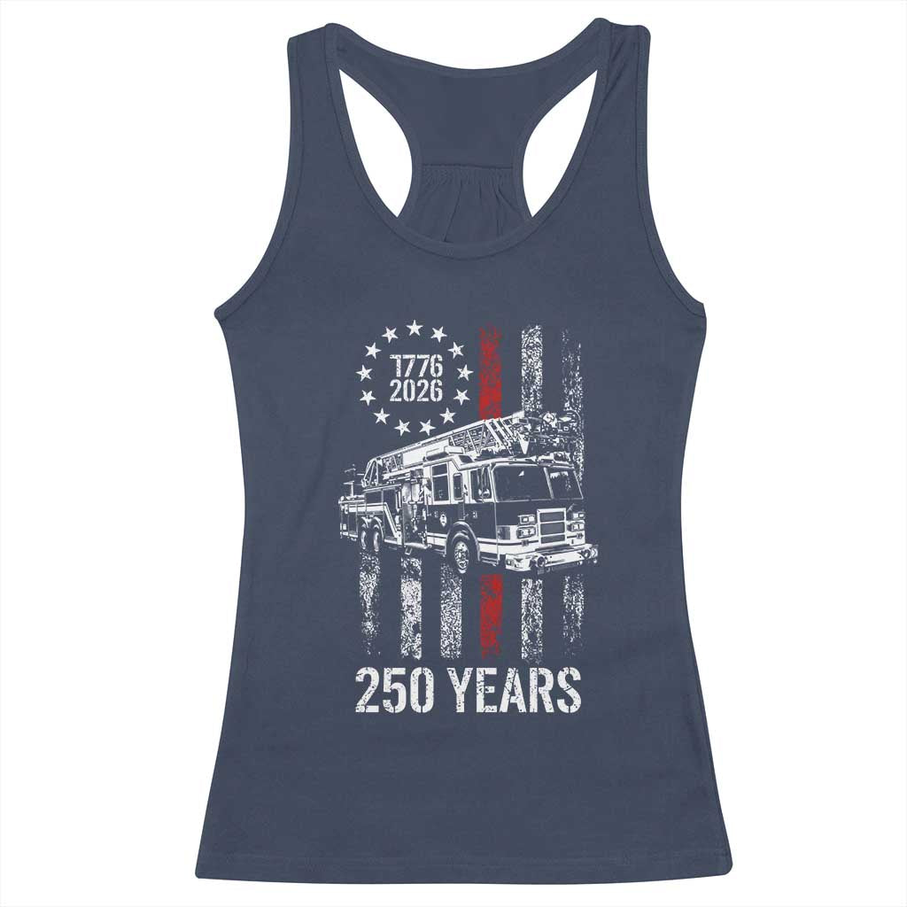 Fireman 250 Years of America Racerback Tank Top Fireman American Flag Thin Red Line Firefighter TS14 Navy Print Your Wear