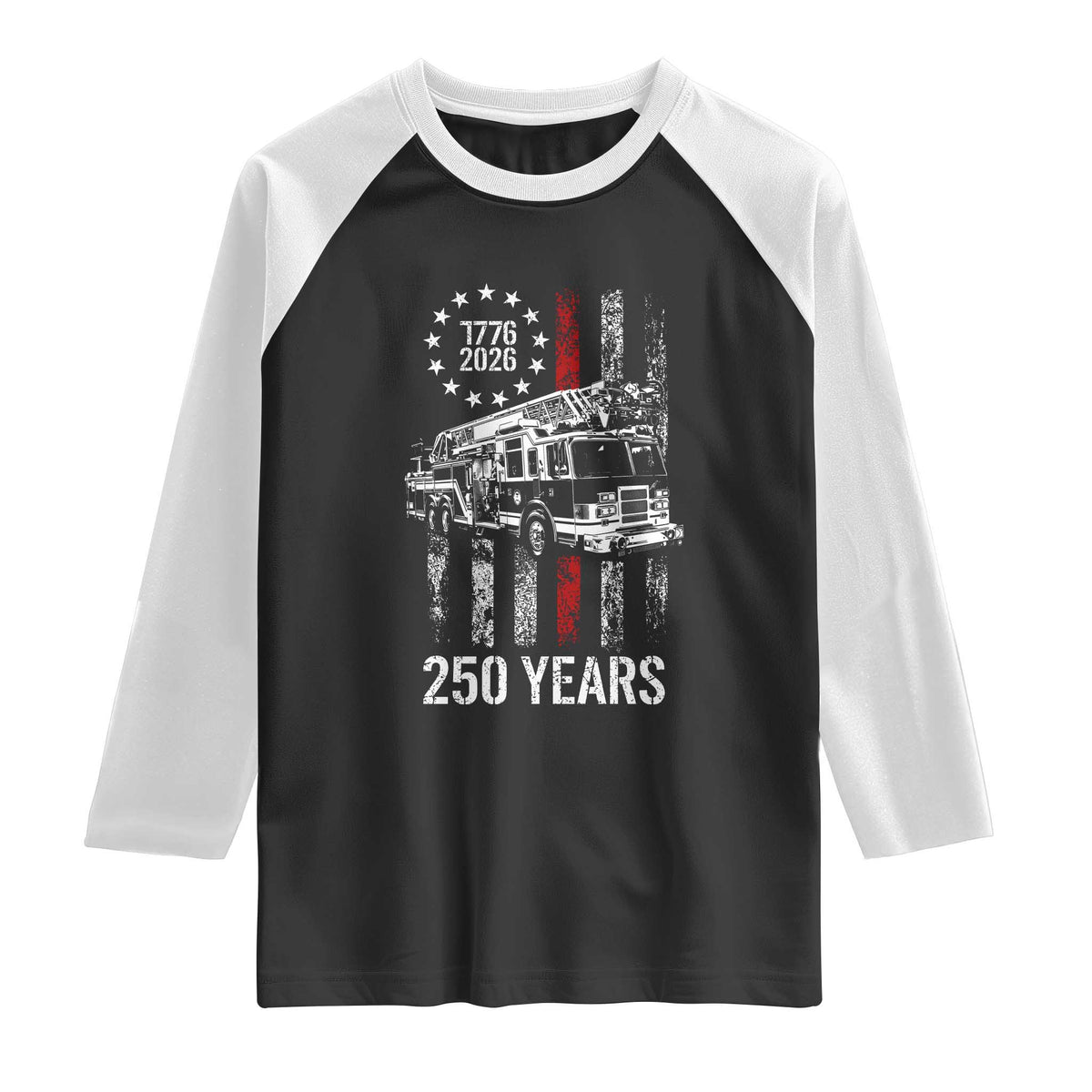 Fireman 250 Years of America Raglan Shirt Fireman American Flag Thin Red Line Firefighter TS14 Black White Print Your Wear