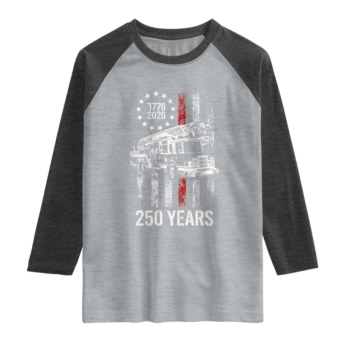 Fireman 250 Years of America Raglan Shirt Fireman American Flag Thin Red Line Firefighter TS14 Heather Gray Heather Charcoal Print Your Wear