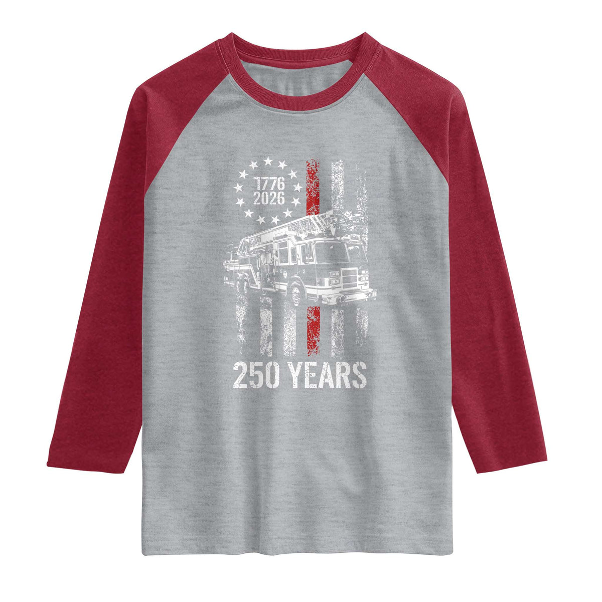 Fireman 250 Years of America Raglan Shirt Fireman American Flag Thin Red Line Firefighter TS14 Heather Gray Heather Red Print Your Wear