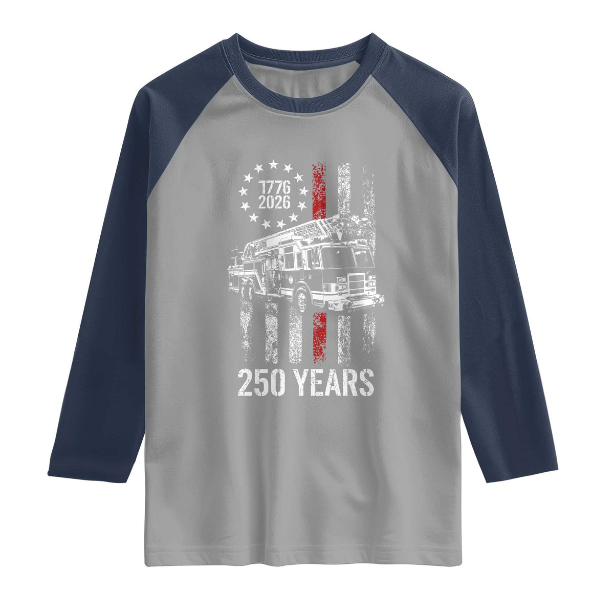 Fireman 250 Years of America Raglan Shirt Fireman American Flag Thin Red Line Firefighter TS14 Sport Gray Navy Print Your Wear