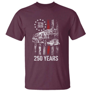 Fireman 250 Years of America T Shirt Fireman American Flag Thin Red Line Firefighter TS14 Maroon Print Your Wear
