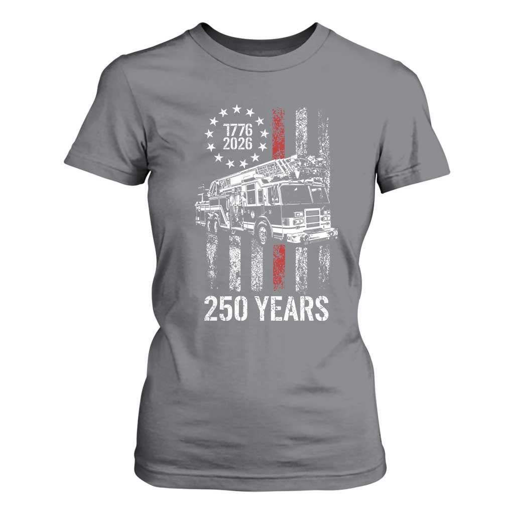 Fireman 250 Years of America T Shirt For Women Fireman American Flag Thin Red Line Firefighter TS14 Charcoal Print Your Wear