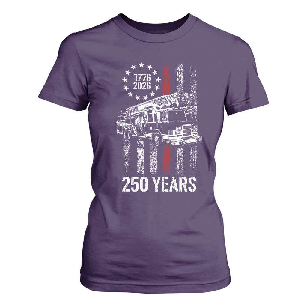 Fireman 250 Years of America T Shirt For Women Fireman American Flag Thin Red Line Firefighter TS14 Purple Print Your Wear