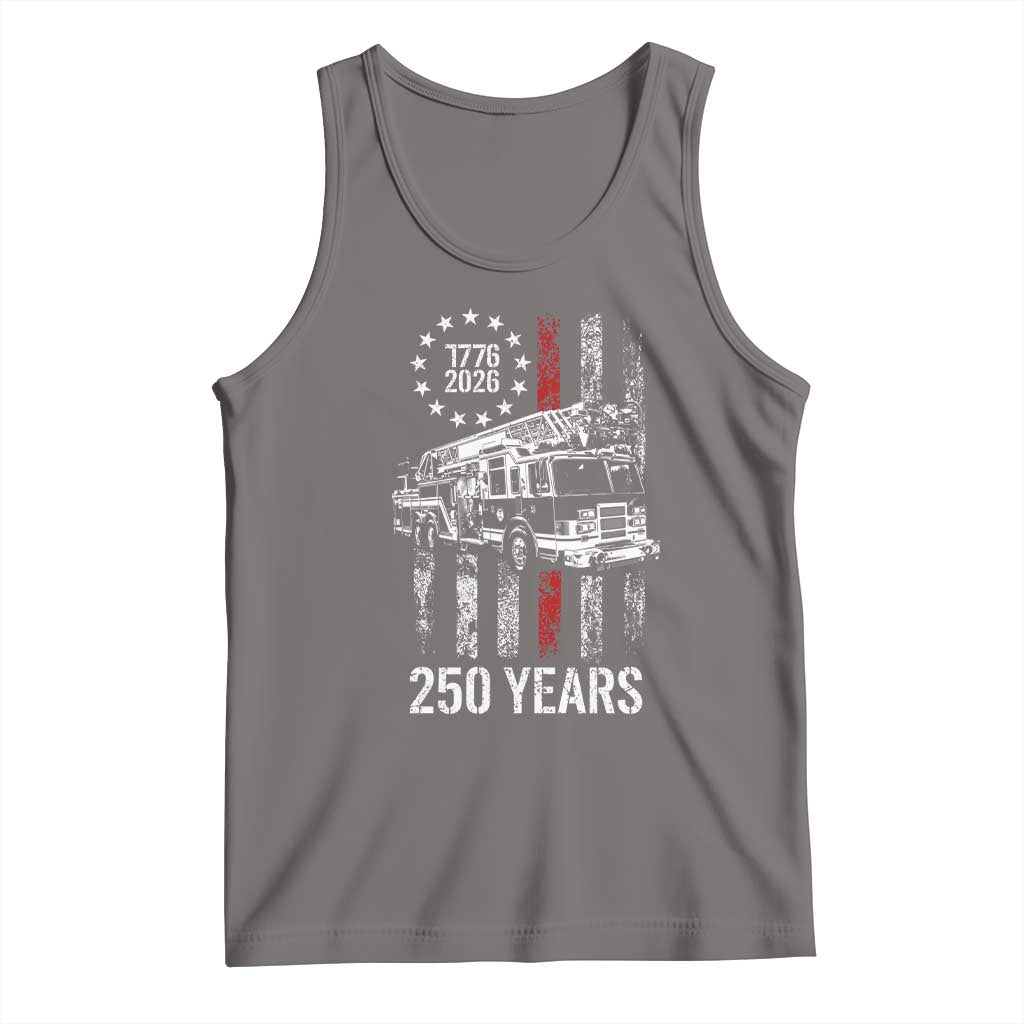 Fireman 250 Years of America Tank Top Fireman American Flag Thin Red Line Firefighter TS14 Deep Heather Print Your Wear