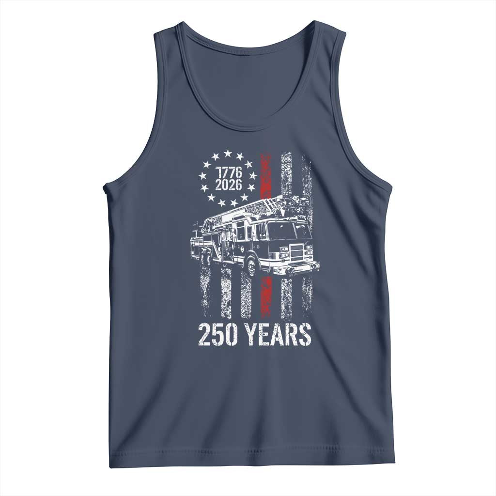 Fireman 250 Years of America Tank Top Fireman American Flag Thin Red Line Firefighter TS14 Navy Print Your Wear