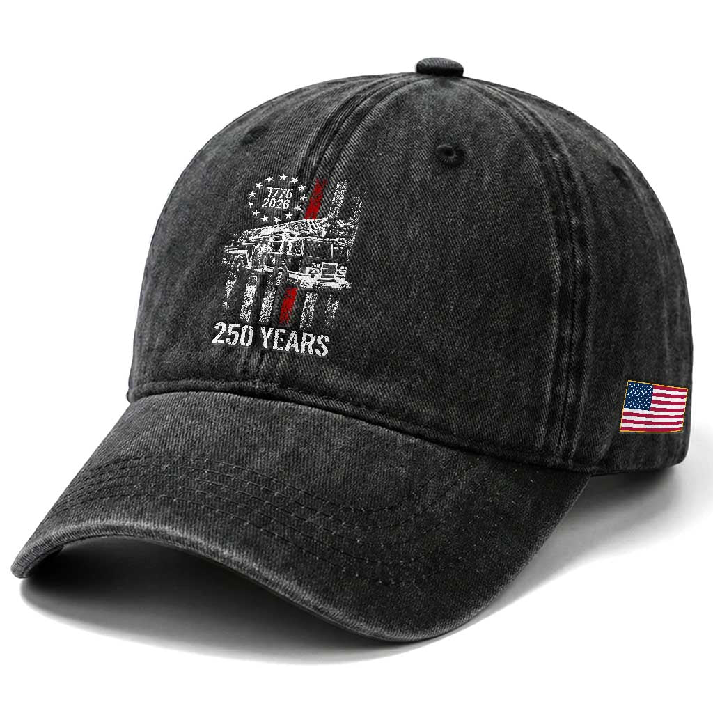 Fireman 250 Years of America Washed Cotton Baseball Cap Fireman American Flag Thin Red Line Firefighter TS14 Print Your Wear