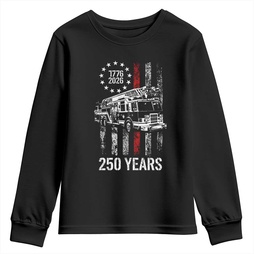 Fireman 250 Years of America Youth Sweatshirt Fireman American Flag Thin Red Line Firefighter TS14 Black Print Your Wear