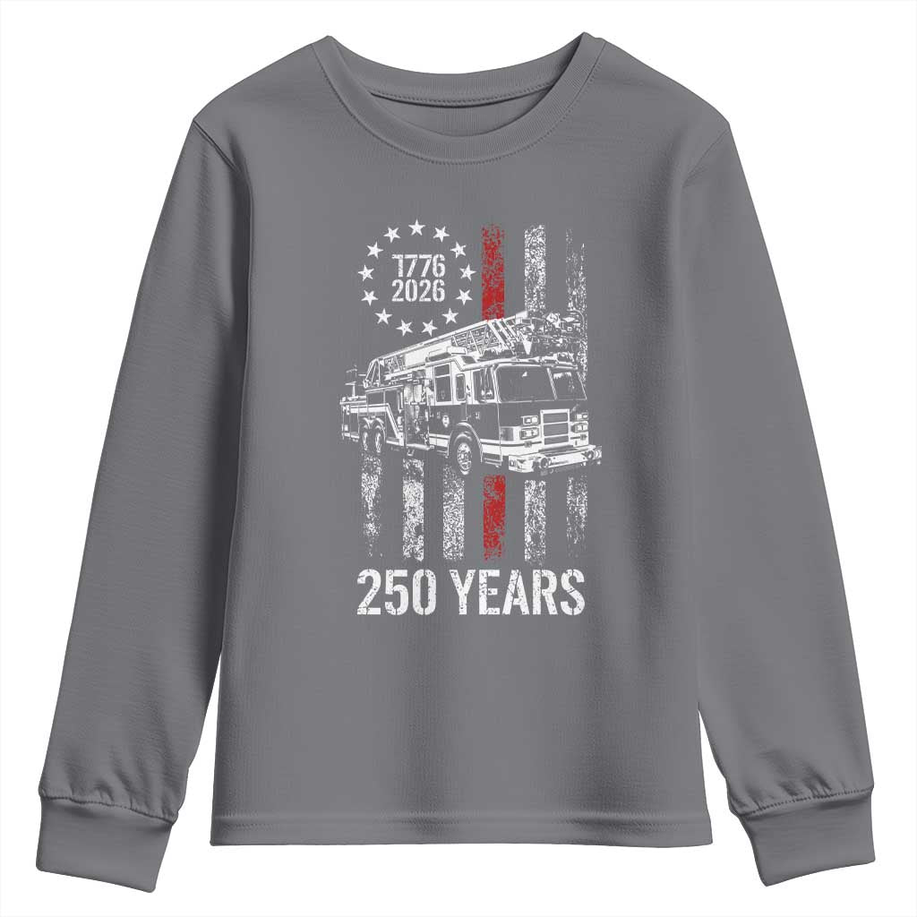 Fireman 250 Years of America Youth Sweatshirt Fireman American Flag Thin Red Line Firefighter TS14 Charcoal Print Your Wear