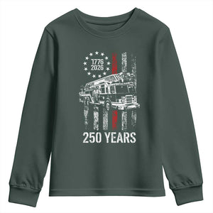 Fireman 250 Years of America Youth Sweatshirt Fireman American Flag Thin Red Line Firefighter TS14 Dark Forest Green Print Your Wear