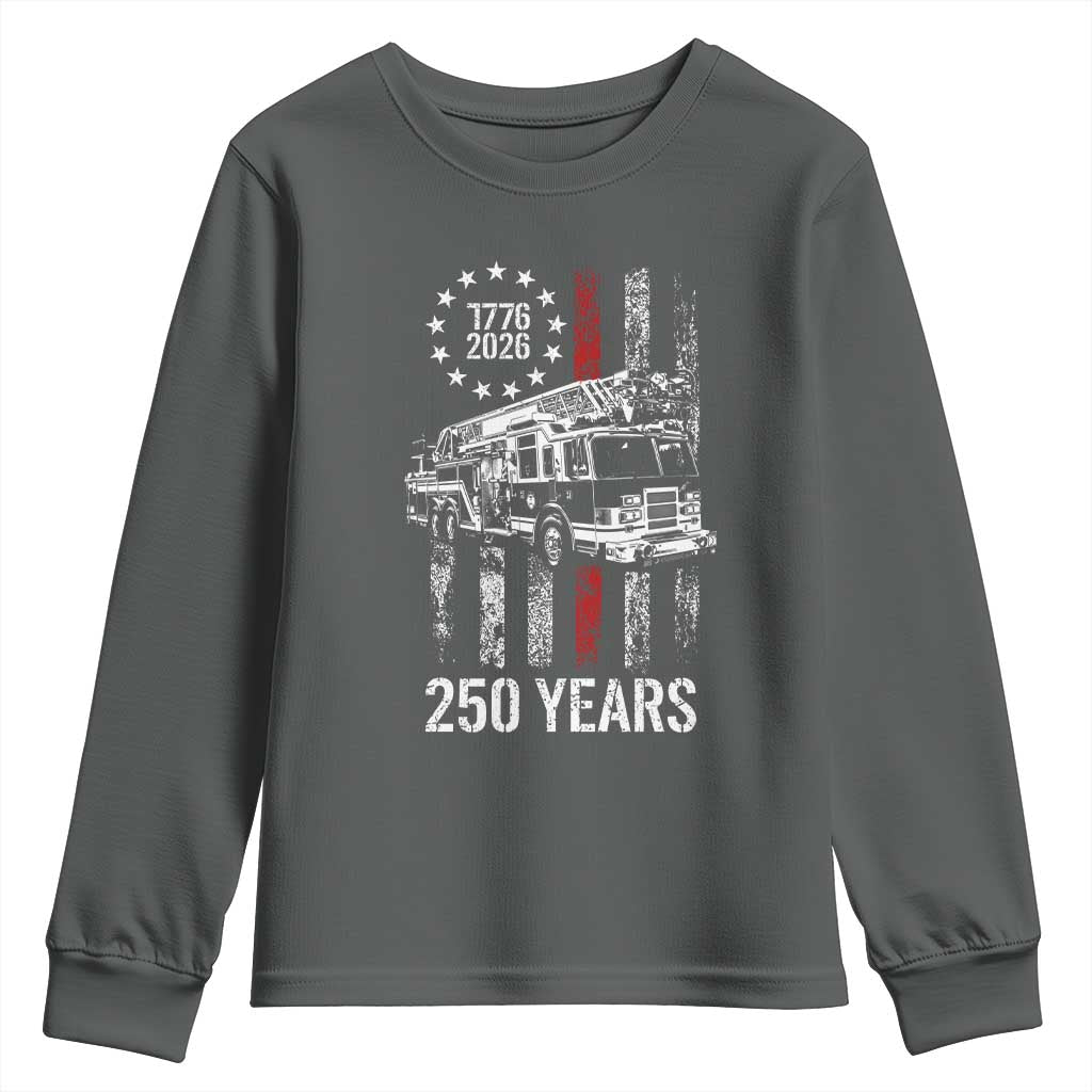 Fireman 250 Years of America Youth Sweatshirt Fireman American Flag Thin Red Line Firefighter TS14 Dark Heather Print Your Wear