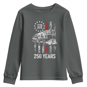 Fireman 250 Years of America Youth Sweatshirt Fireman American Flag Thin Red Line Firefighter TS14 Dark Heather Print Your Wear