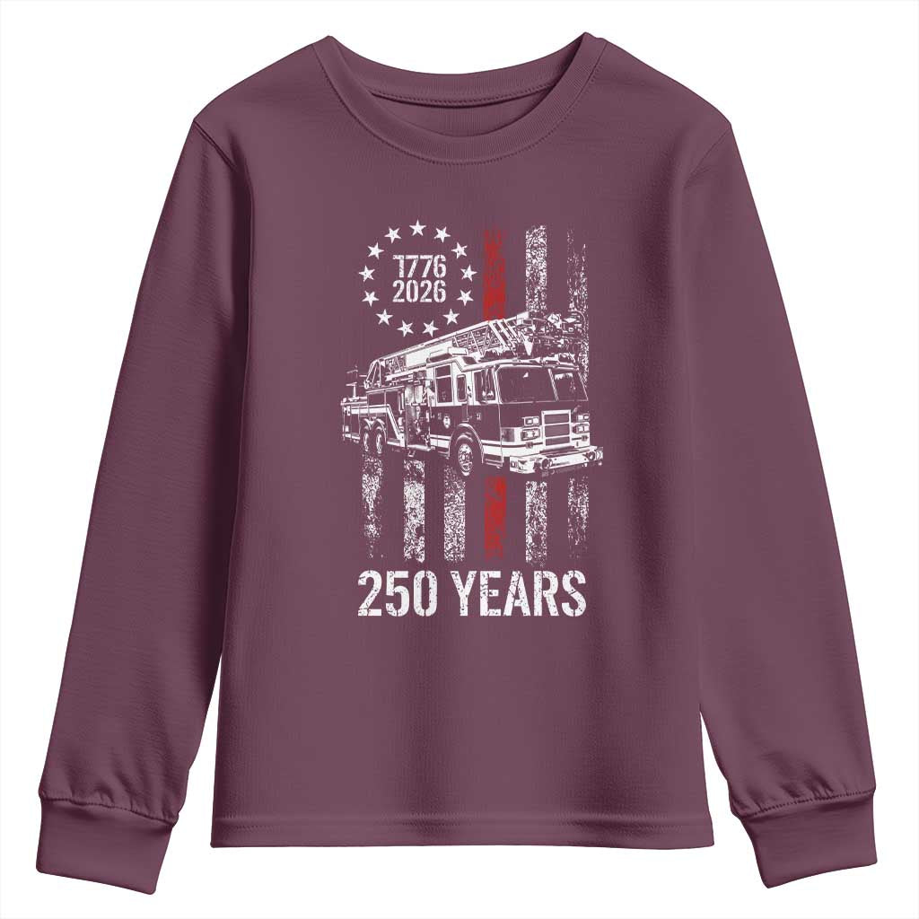 Fireman 250 Years of America Youth Sweatshirt Fireman American Flag Thin Red Line Firefighter TS14 Maroon Print Your Wear