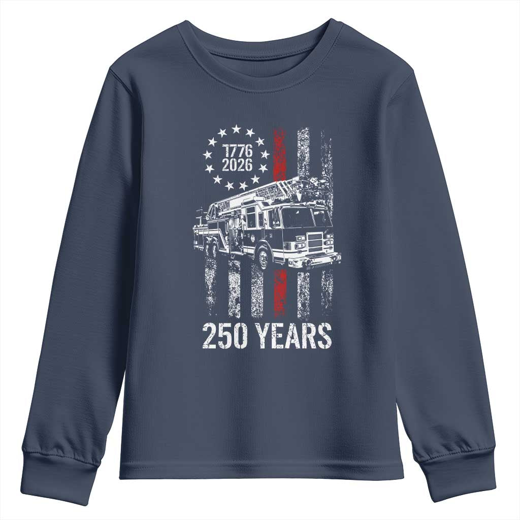 Fireman 250 Years of America Youth Sweatshirt Fireman American Flag Thin Red Line Firefighter TS14 Navy Print Your Wear
