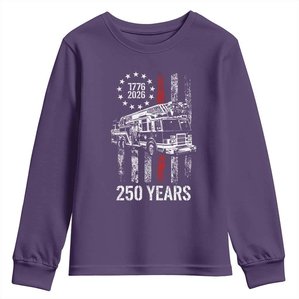 Fireman 250 Years of America Youth Sweatshirt Fireman American Flag Thin Red Line Firefighter TS14 Purple Print Your Wear