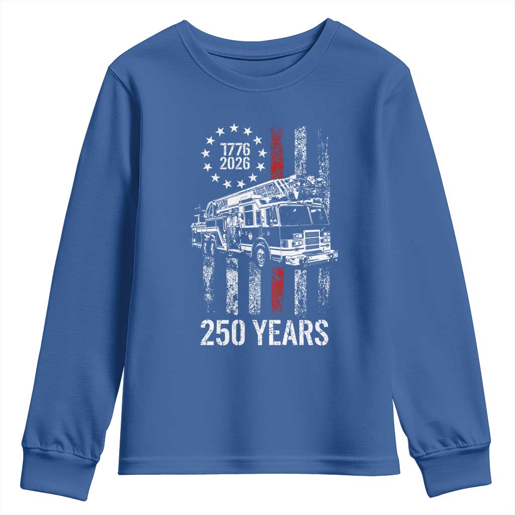 Fireman 250 Years of America Youth Sweatshirt Fireman American Flag Thin Red Line Firefighter TS14 Royal Blue Print Your Wear