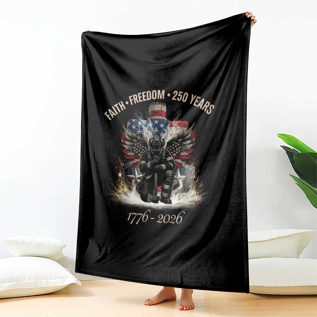 Fireman 250 Years of America Throw Blanket Faith Freedom Firefighter American Flag Cross TS14 Print Your Wear