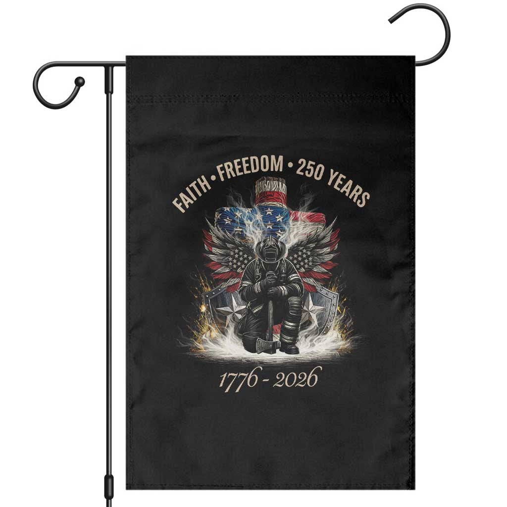 Fireman 250 Years of America Garden Flag Faith Freedom Firefighter American Flag Cross TS14 Black Print Your Wear