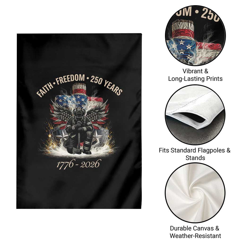 Fireman 250 Years of America Garden Flag Faith Freedom Firefighter American Flag Cross TS14 Print Your Wear