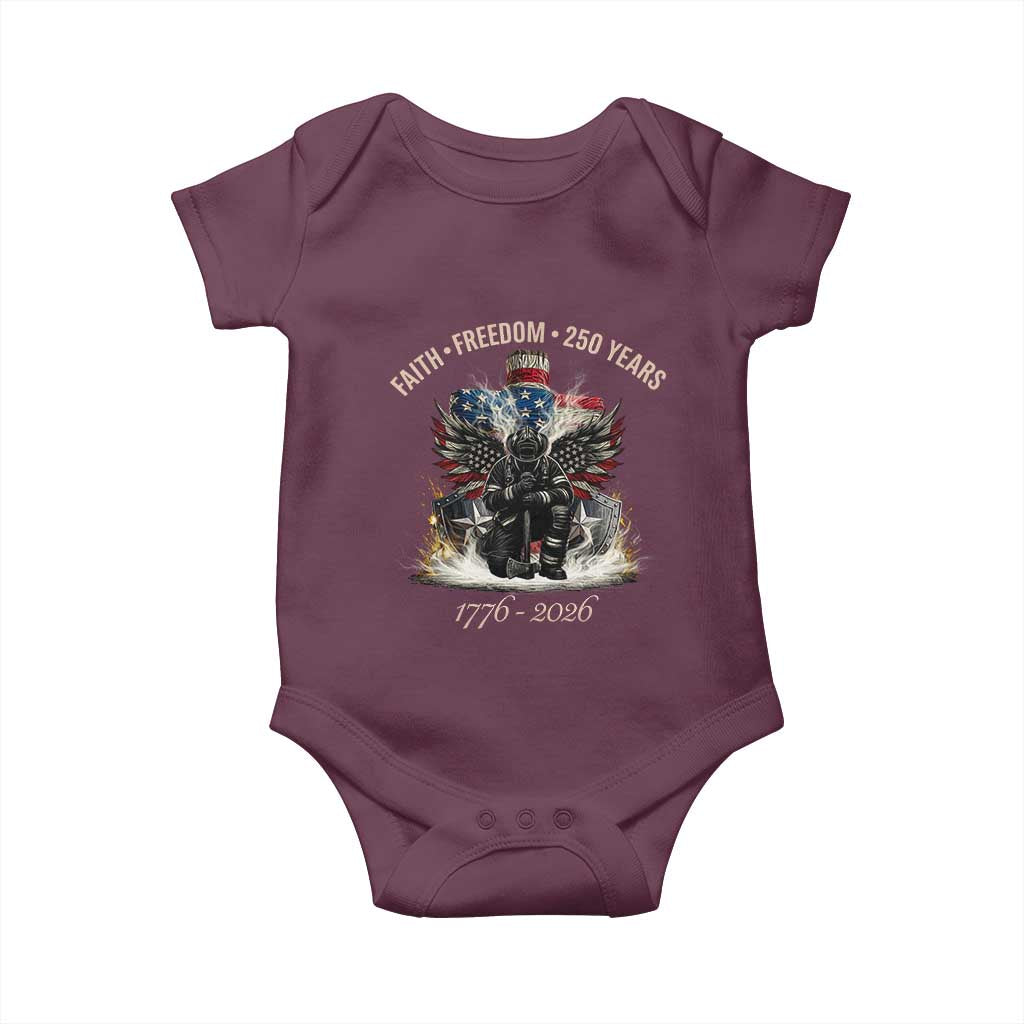 Fireman 250 Years of America Baby Onesie Faith Freedom Firefighter American Flag Cross TS14 Maroon Print Your Wear