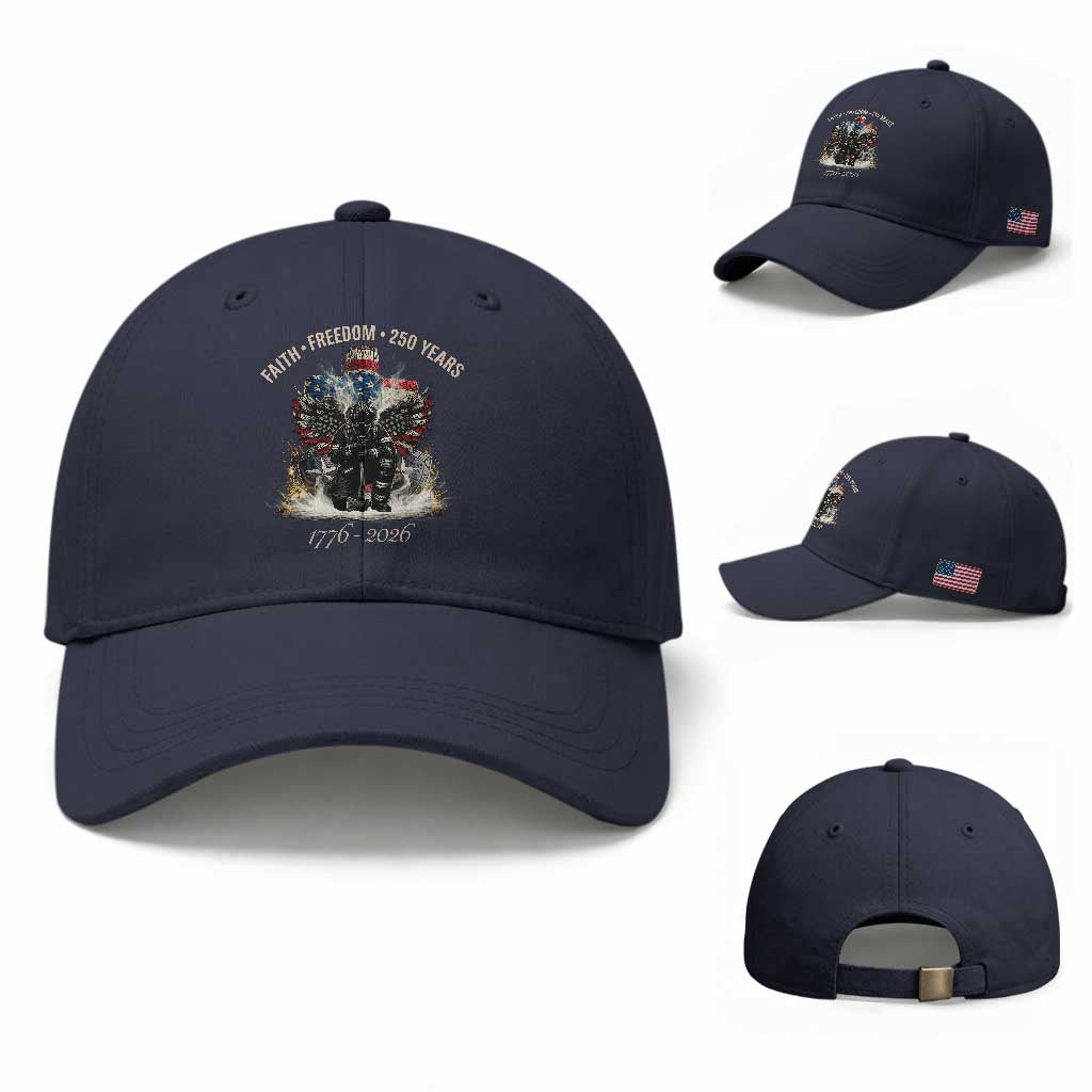 Fireman 250 Years of America Baseball Cap Faith Freedom Firefighter American Flag Cross TS14 Baseball Cap Universal Fit Navy Print Your Wear