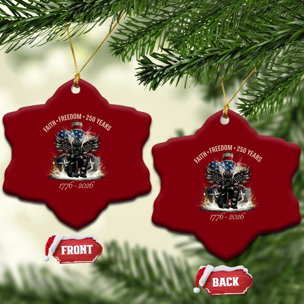 Fireman 250 Years of America Ceramic Ornament Faith Freedom Firefighter American Flag Cross TS14 Print Your Wear