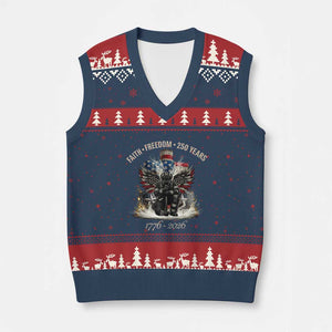 Fireman 250 Years of America V-Neck Knit Sweater Vest Faith Freedom Firefighter American Flag Cross TS14 Navy Red Print Your Wear