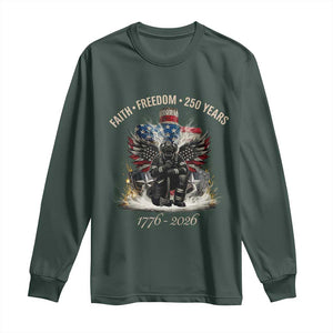 Fireman 250 Years of America Long Sleeve Shirt Faith Freedom Firefighter American Flag Cross TS14 Dark Forest Green Print Your Wear