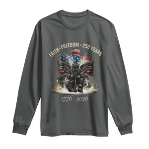 Fireman 250 Years of America Long Sleeve Shirt Faith Freedom Firefighter American Flag Cross TS14 Dark Heather Print Your Wear