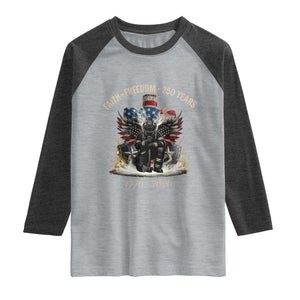 Fireman 250 Years of America Raglan Shirt Faith Freedom Firefighter American Flag Cross TS14 Heather Gray Heather Charcoal Print Your Wear