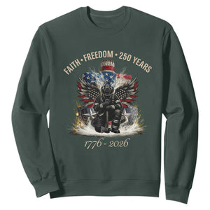 Fireman 250 Years of America Sweatshirt Faith Freedom Firefighter American Flag Cross TS14 Dark Forest Green Print Your Wear