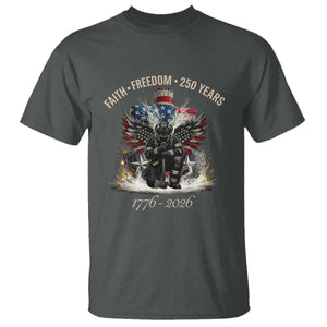 Fireman 250 Years of America T Shirt Faith Freedom Firefighter American Flag Cross TS14 Dark Heather Print Your Wear
