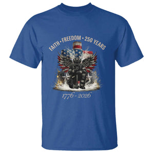 Fireman 250 Years of America T Shirt Faith Freedom Firefighter American Flag Cross TS14 Royal Blue Print Your Wear