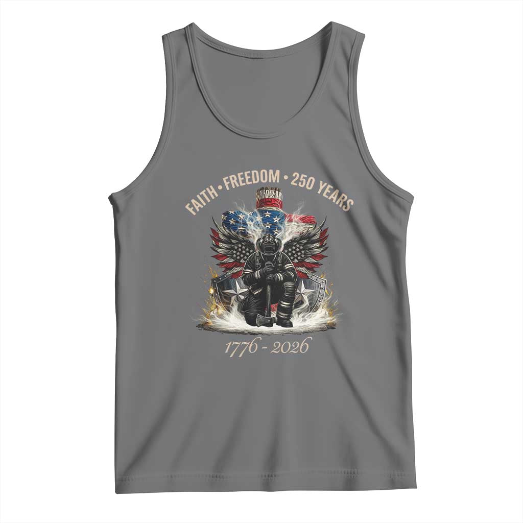 Fireman 250 Years of America Tank Top Faith Freedom Firefighter American Flag Cross TS14 Black Heather Print Your Wear