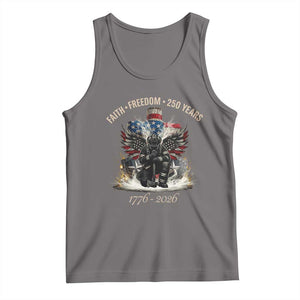 Fireman 250 Years of America Tank Top Faith Freedom Firefighter American Flag Cross TS14 Deep Heather Print Your Wear