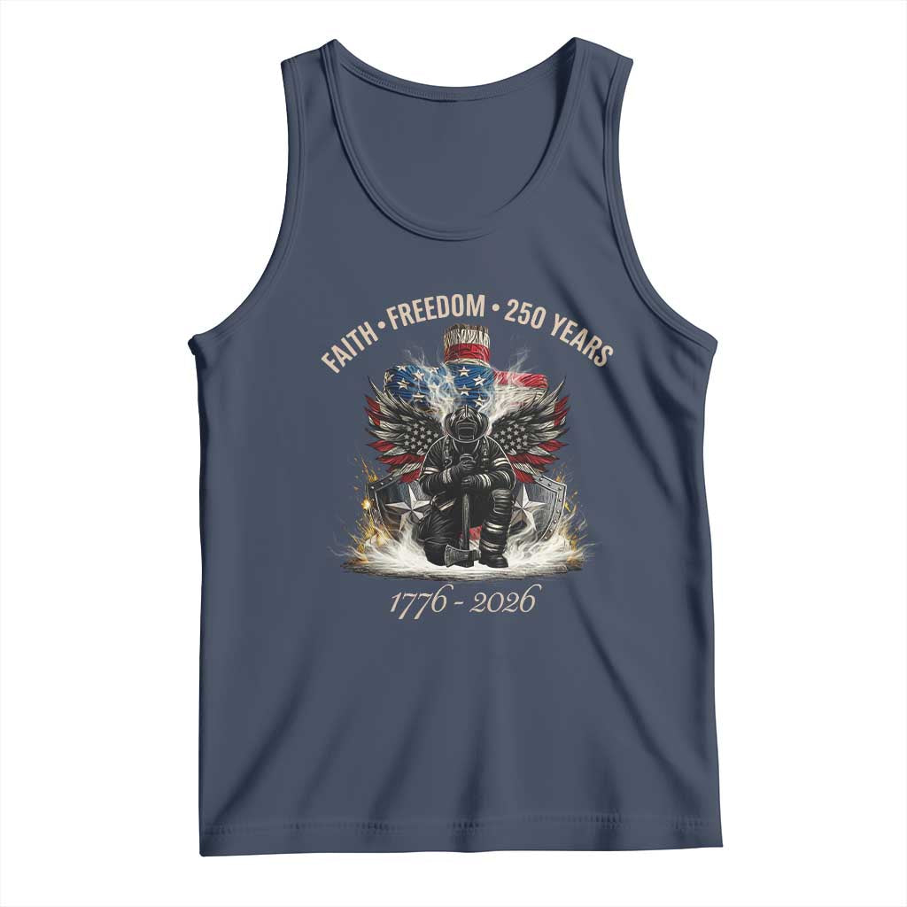 Fireman 250 Years of America Tank Top Faith Freedom Firefighter American Flag Cross TS14 Navy Print Your Wear