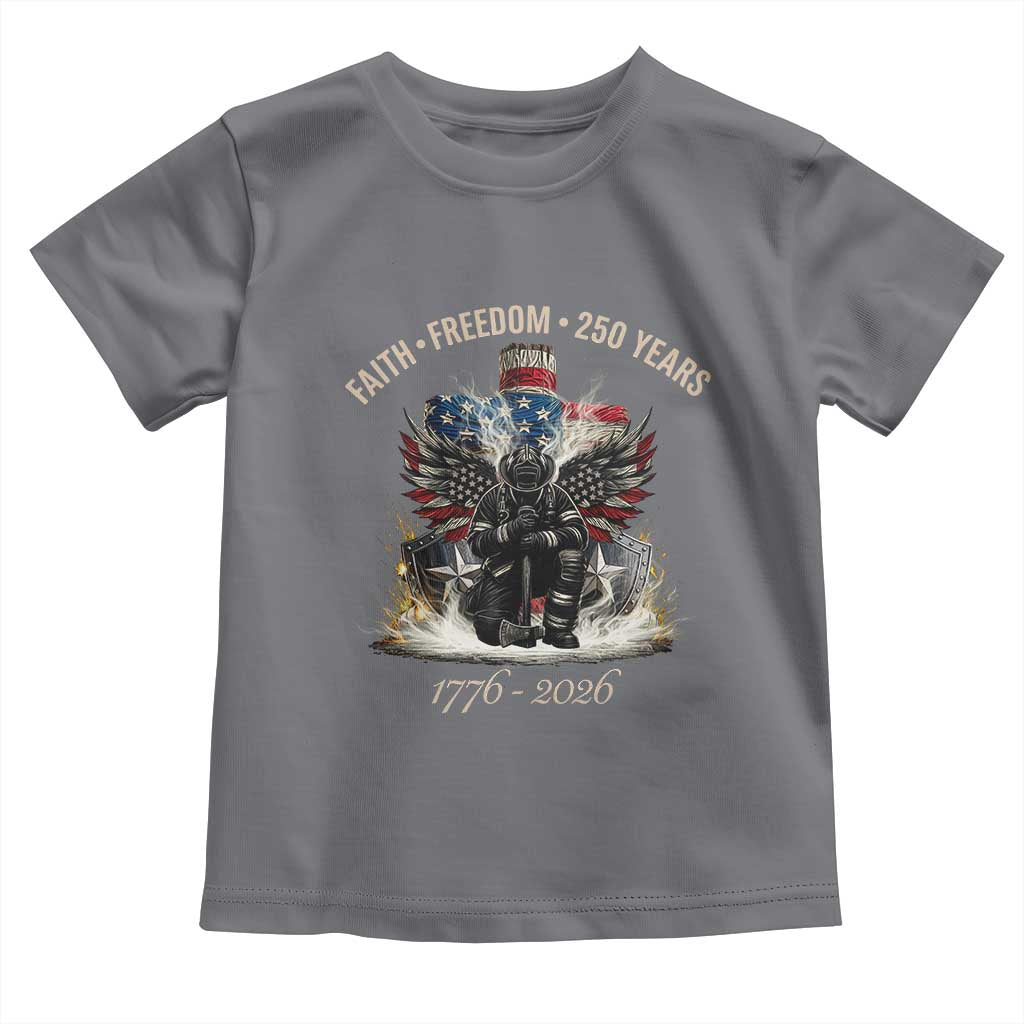 Fireman 250 Years of America Toddler T Shirt Faith Freedom Firefighter American Flag Cross TS14 Charcoal Print Your Wear