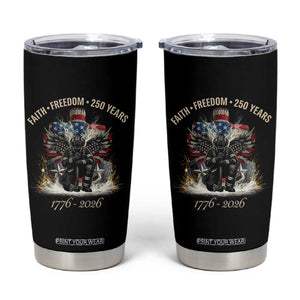 Fireman 250 Years of America Tumbler Cup Faith Freedom Firefighter American Flag Cross TS14 Black Print Your Wear