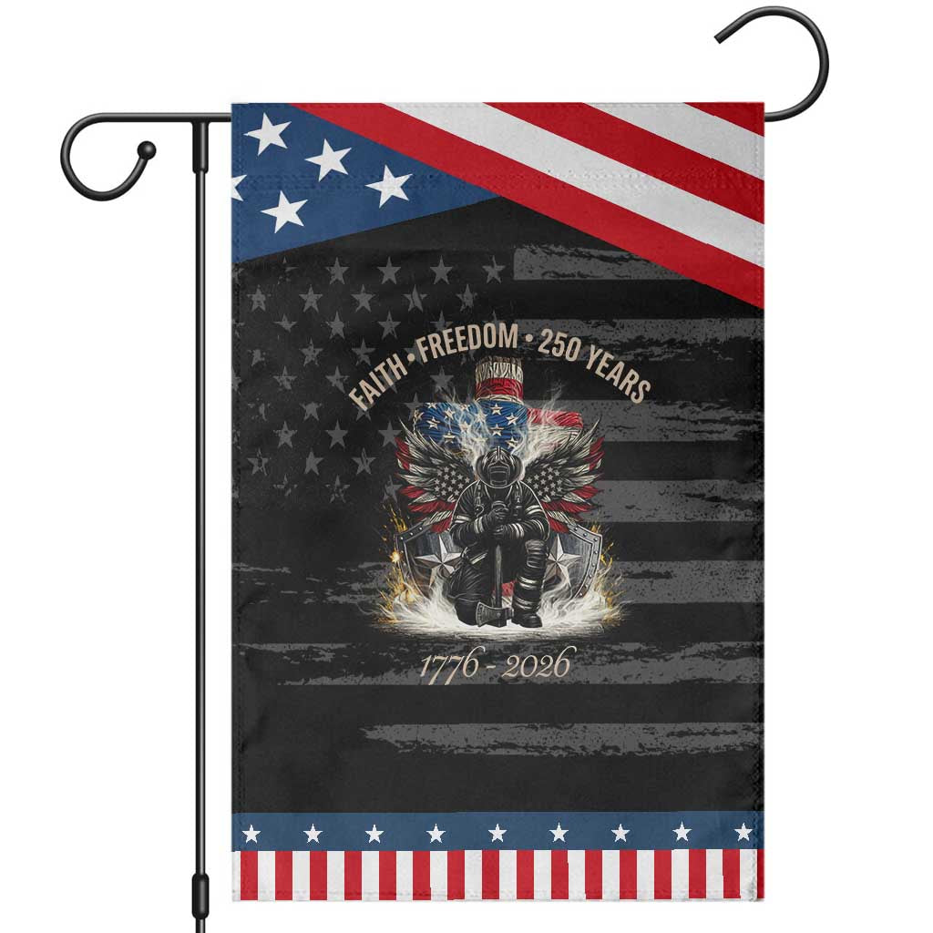 Fireman 250 Years of America Patriotic Garden Flag Faith Freedom Firefighter American Flag Cross TS14 Distressed Black Blue Print Your Wear