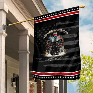 Fireman 250 Years of America Patriotic Garden Flag Faith Freedom Firefighter American Flag Cross TS14 Distressed Black Red Print Your Wear