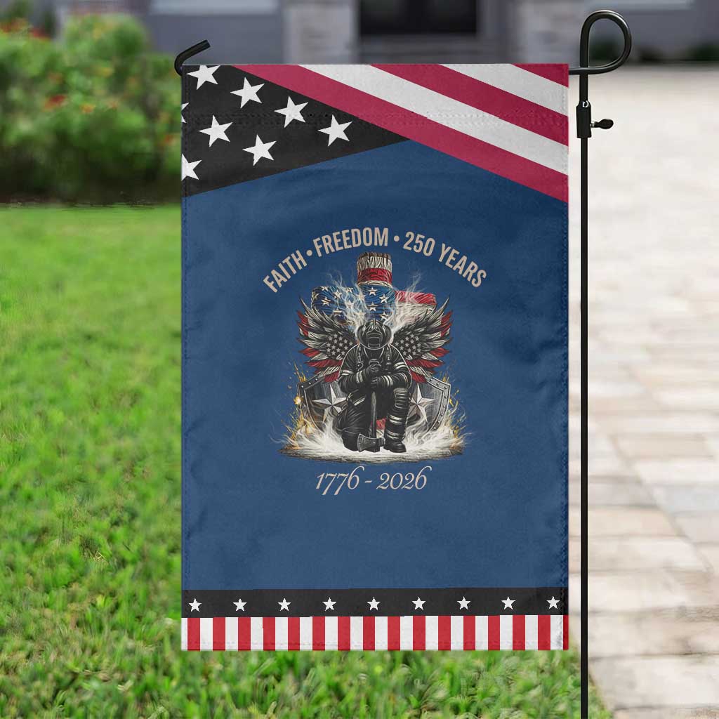 Fireman 250 Years of America Patriotic Garden Flag Faith Freedom Firefighter American Flag Cross TS14 Classic Blue Black Print Your Wear