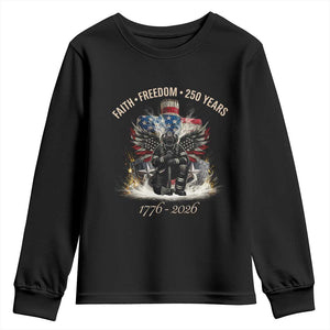 Fireman 250 Years of America Youth Sweatshirt Faith Freedom Firefighter American Flag Cross TS14 Black Print Your Wear