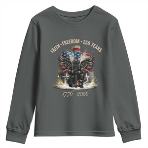 Fireman 250 Years of America Youth Sweatshirt Faith Freedom Firefighter American Flag Cross TS14 Dark Heather Print Your Wear