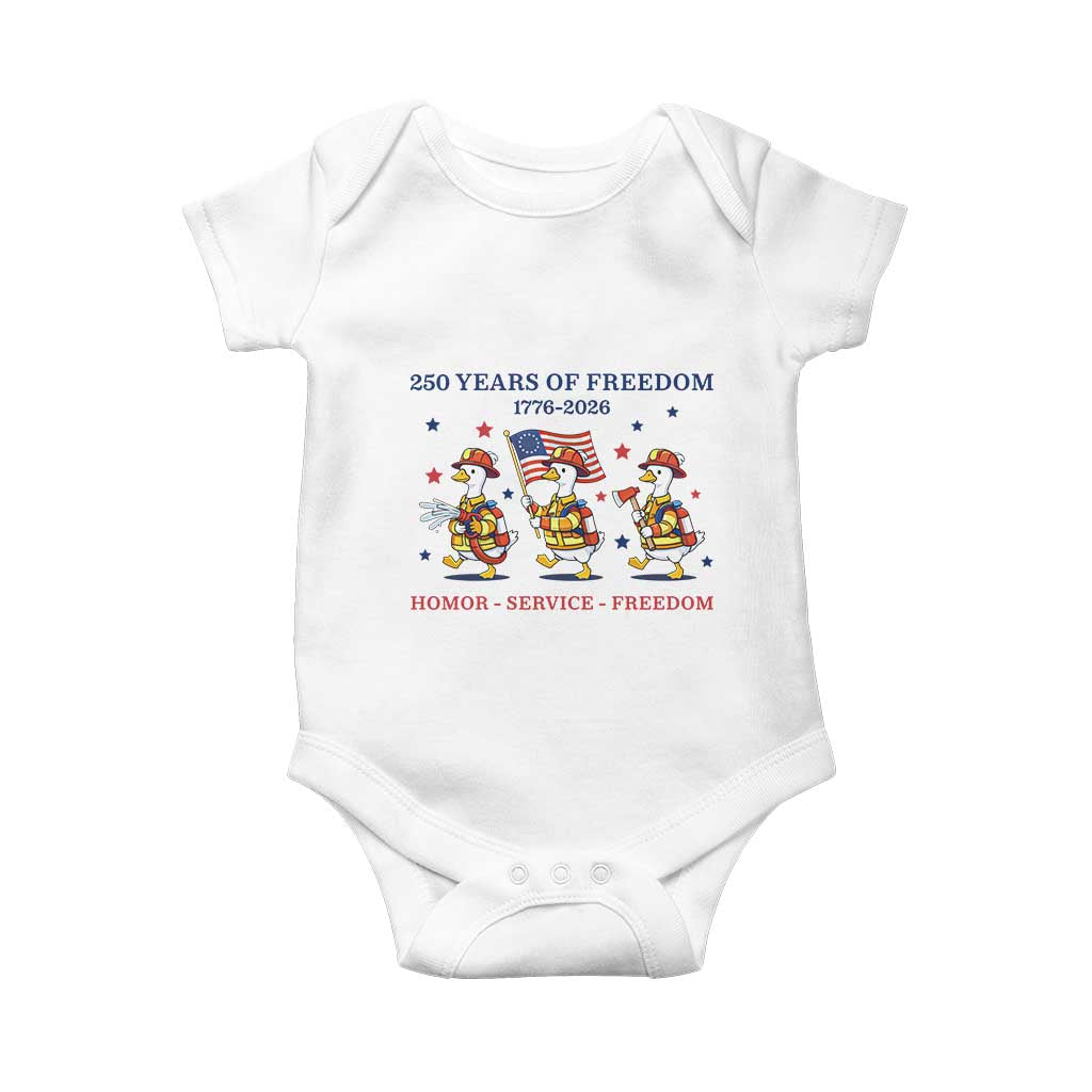 Fireman 250 Years of America Baby Onesie Silly Goose Firefighter Honor Service Freedom TS14 White Print Your Wear